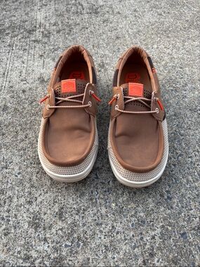 Hey Dude Brown Boat Shoes with Orange Details Men’s